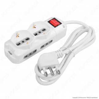 V-Tac Multipresa 6 Posti Salvaspazio Colore Bianco con Interruttore Luminoso - SKU 8734