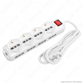 V-Tac Multipresa 12 Posti Salvaspazio Colore Bianco con Interruttore Luminoso - SKU 8736