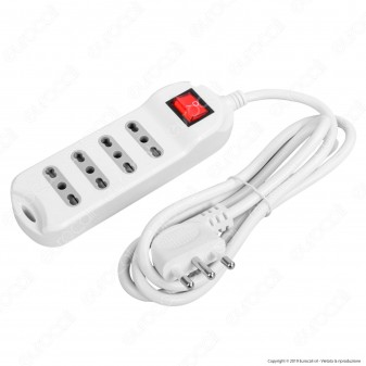 V-Tac Multipresa 4 Posti Colore Bianco con Interruttore Luminoso - SKU 8740