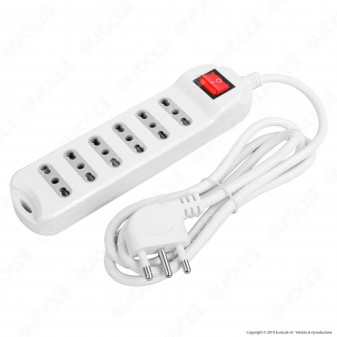 V-Tac Multipresa 6 Posti Colore Bianco con Interruttore Luminoso - SKU 8742