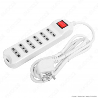 V-Tac Multipresa 6 Posti Colore Bianco con Interruttore Luminoso - SKU 8742