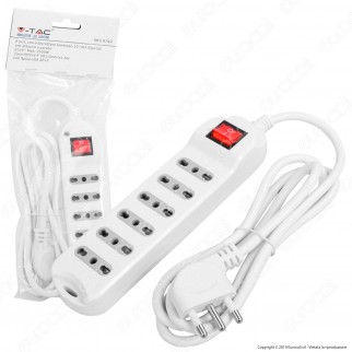 V-Tac Multipresa 6 Posti Colore Bianco con Interruttore Luminoso - SKU 8742