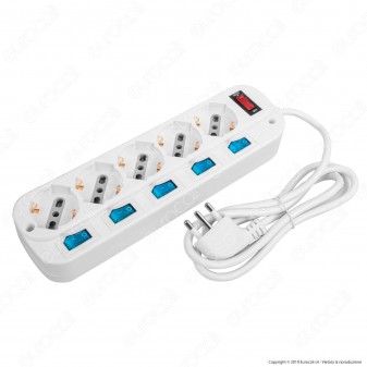 V-Tac Multipresa 5 Posti Colore Bianco con Interruttori Singoli e Generale e Protezione Ripristinabile - SKU 8738