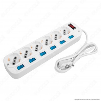 V-Tac Multipresa 6 Posti Colore Bianco con Interruttori Singoli e Generale e Protezione Ripristinabile - SKU 8739