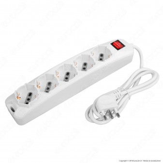 V-Tac Multipresa 5 Posti Colore Bianco con Interruttore Luminoso - SKU 8712