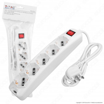 V-Tac Multipresa 5 Posti Colore Bianco con Interruttore Luminoso - SKU 8712