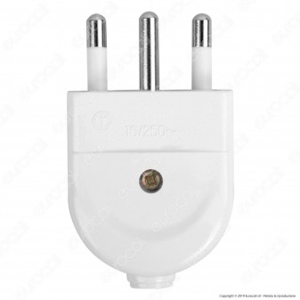 V-Tac Spina Singola 16A con Uscita Cavo Dritta Colore Bianco - SKU 8718