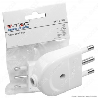 V-Tac Spina Singola 16A con Uscita Cavo Dritta Colore Bianco - SKU 8718