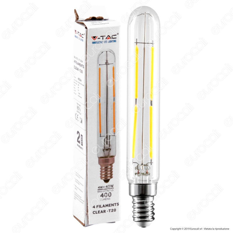 V-Tac VT-2204 Lampadina LED E14 4W Tubolare 4 Filamenti - SKU 2701 /