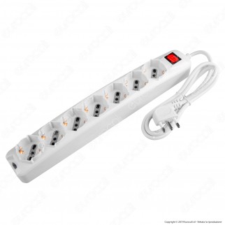 V-Tac Multipresa 7 Posti Colore Bianco con Interruttore Luminoso - SKU 8714