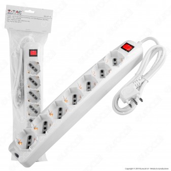 V-Tac Multipresa 7 Posti Colore Bianco con Interruttore Luminoso - SKU 8714