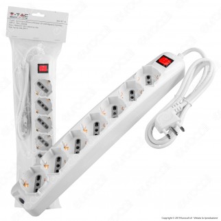 V-Tac Multipresa 7 Posti Colore Bianco con Interruttore Luminoso - SKU 8714