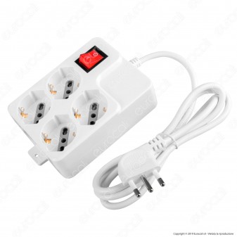 V-Tac Multipresa 4 Posti Colore Bianco con Interruttore Luminoso e Protezione Ripristinabile - SKU 8748