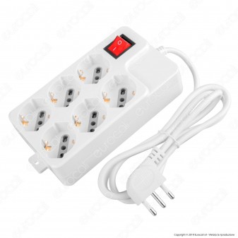 V-Tac Multipresa 6 Posti Colore Bianco con Interruttore Luminoso e Protezione Ripristinabile - SKU 8749
