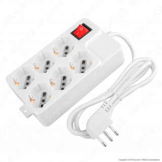 V-Tac Multipresa 6 Posti Colore Bianco con Interruttore Luminoso e Protezione Ripristinabile - SKU 8749