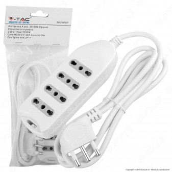 V-Tac Multipresa 4 Posti Colore Bianco con Attacco a Parete - SKU 8707