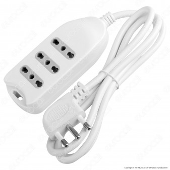 V-Tac Multipresa 3 Posti Colore Bianco con Attacco a Parete - SKU 8706