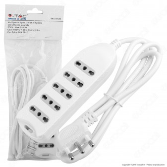 V-Tac Multipresa 5 Posti Colore Bianco con Attacco a Parete - SKU 8708