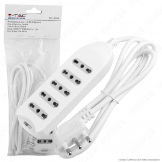 V-Tac Multipresa 5 Posti Colore Bianco con Attacco a Parete - SKU 8708