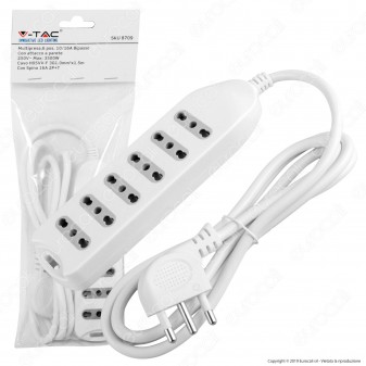 V-Tac Multipresa 5 Posti Colore Bianco con Attacco a Parete - SKU 8709