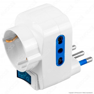 V-Tac Adattatore Triplo con Schuko Colore Bianco con Interruttore Luminoso - SKU 8716