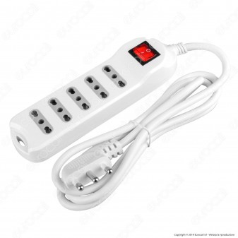 V-Tac Multipresa 5 Posti Colore Bianco con Interruttore Luminoso - SKU 8741