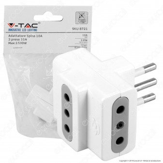 V-Tac Multipresa Adattatore Triplo con Prese 10A - SKU 8721