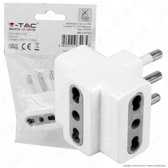 V-Tac Multipresa Adattatore Triplo con Spina 16A - SKU 8722