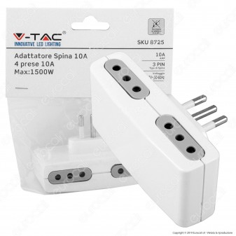 V-Tac Multipresa Adattatore Quadruplo con Prese 10A - SKU 8725