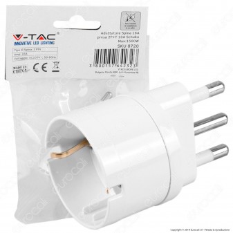 V-Tac Adattatore Singolo Schuko con Spina 16A Colore Bianco - SKU 8720