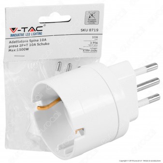 V-Tac Adattatore Singolo Schuko con Spina 10A Colore Bianco - SKU 8719