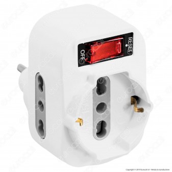 V-Tac Multipresa Adattatore Triplo Colore Bianco con Protezione Ripristinabile e Spina Rotante - SKU 8744