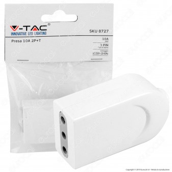 V-Tac Presa Singola 10A con Uscita Cavo Dritta Colore Bianco - SKU 8727