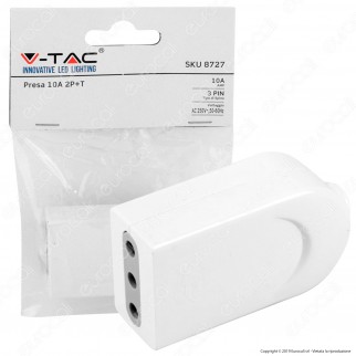 V-Tac Presa Singola 10A con Uscita Cavo Dritta Colore Bianco - SKU 8727