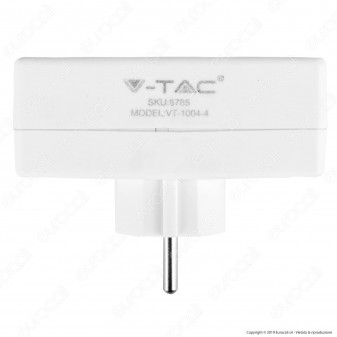 V-Tac VT-1004 Multipresa Adattatore Quadruplo 4x2,5A Colore Bianco - SKU 8785