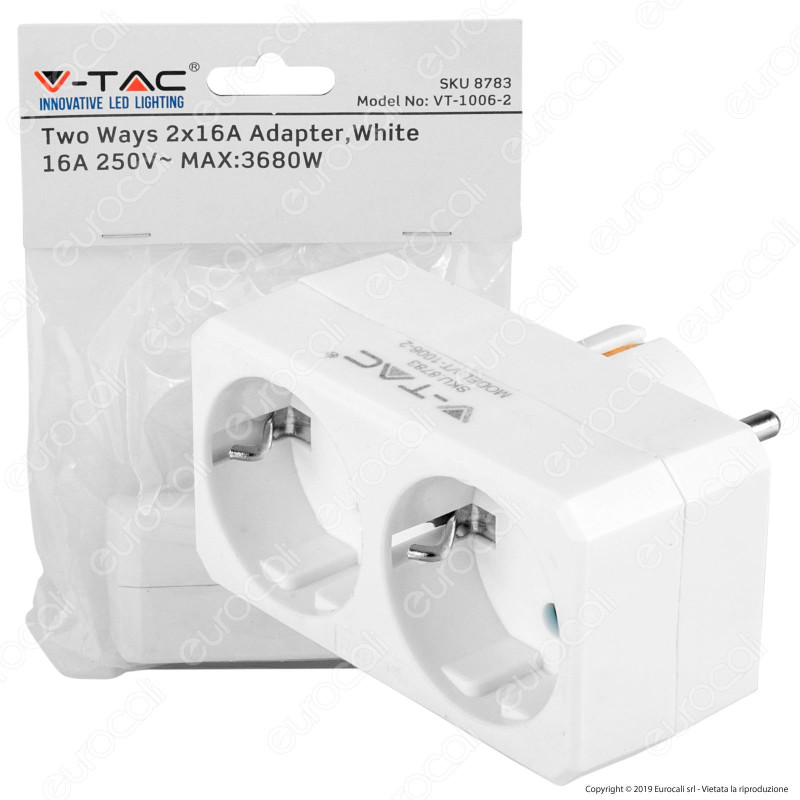 V-Tac VT-1006 Multipresa Adattatore Doppio Colore Bianco - SKU 8783