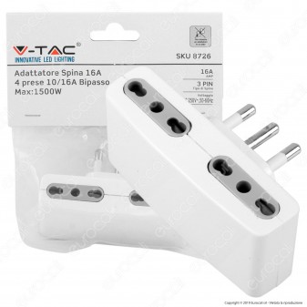 V-Tac Multipresa Adattatore Quadruplo con Spina 16A - SKU 8726