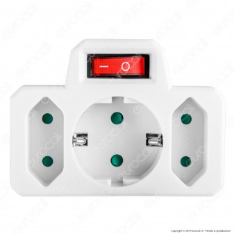 V-Tac VT-1010 Multipresa Adattatore Triplo Colore Bianco con Interruttore Luminoso - SKU 8788