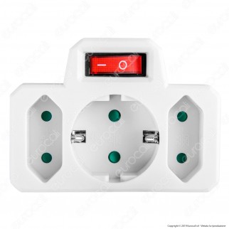 V-Tac VT-1010 Multipresa Adattatore Triplo Colore Bianco con Interruttore Luminoso - SKU 8788