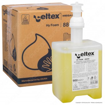 Celtex Megamini Hy Foam Sapone Lavamani per Dispenser - 4 Flaconi da 900 ml