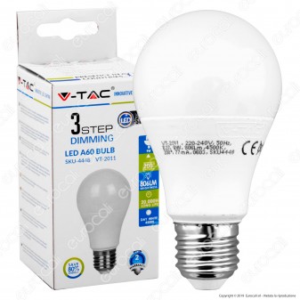 V-Tac VT-2011 Lampadina LED E27 9W Bulb A60 3 Step Dimmerabile - SKU