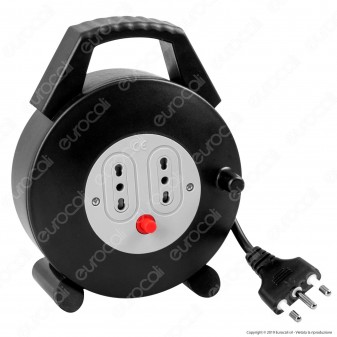 V-Tac Prolunga Avvolgicavo Spina 16A e 2 Prese 10/16A Bipasso Colore Nero - 5 metri - SKU 8700