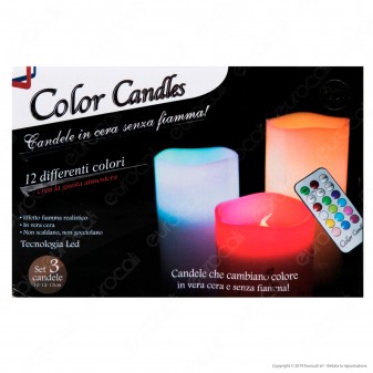 Intergross Color Candles 3 Candele LED RGB in Vera Cera con Telecomando - 10cm / 12cm / 15cm
