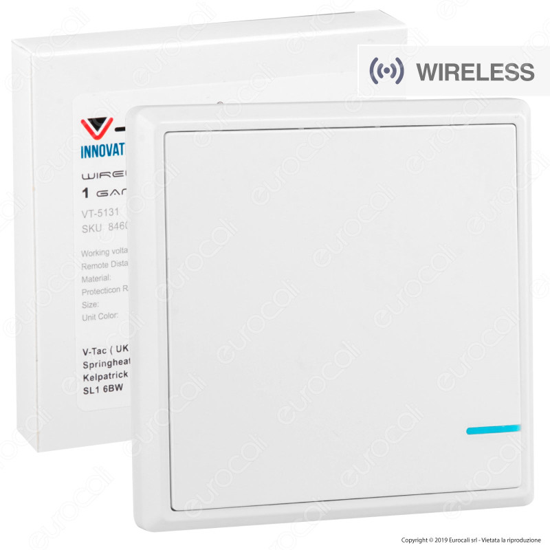 V-Tac VT-5131 Interruttore Wireless One Gang Senza Fili con Luce LED - SKU 8460