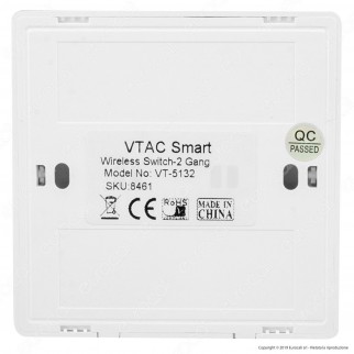 V-Tac VT-5132 Interruttore Wireless Two Gang Senza Fili con Luce LED IP54 - SKU 8461