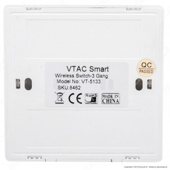 V-Tac VT-5133 Interruttore Wireless 3 Gang Senza Fili con Luce LED IP54 - SKU 8462