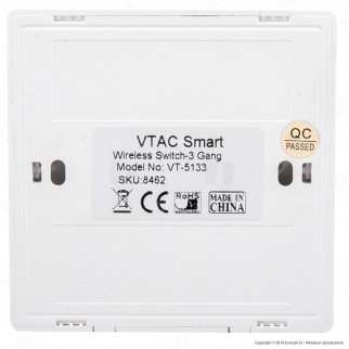 V-Tac VT-5133 Interruttore Wireless 3 Gang Senza Fili con Luce LED IP54 - SKU 8462