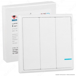 V-Tac VT-5133 Interruttore Wireless 3 Gang Senza Fili con Luce LED IP54 - SKU 8462