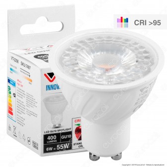 V-Tac VT-2206 Lampadina LED GU10 6W Faretto Spotlight CRI ≥95 38° -