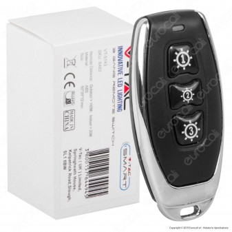 V-Tac VT-5143 Interruttore Wireless Tascabile 3 Gang Senza Fili con Luce LED IP54 - SKU 8463